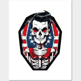 Fun Patriotic Rockabilly Skeleton Posters and Art